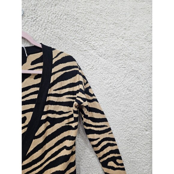 Express Women Sweater Medium Black Animal Print 100% Cotton Long Sleeve Cardigan - Picture 3 of 16